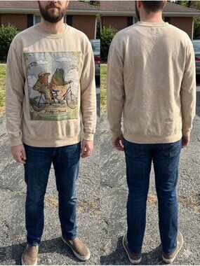 Frog and Toad Together Tapestry Patch Sweatshirt Crewneck M Tan Acid Wash Book